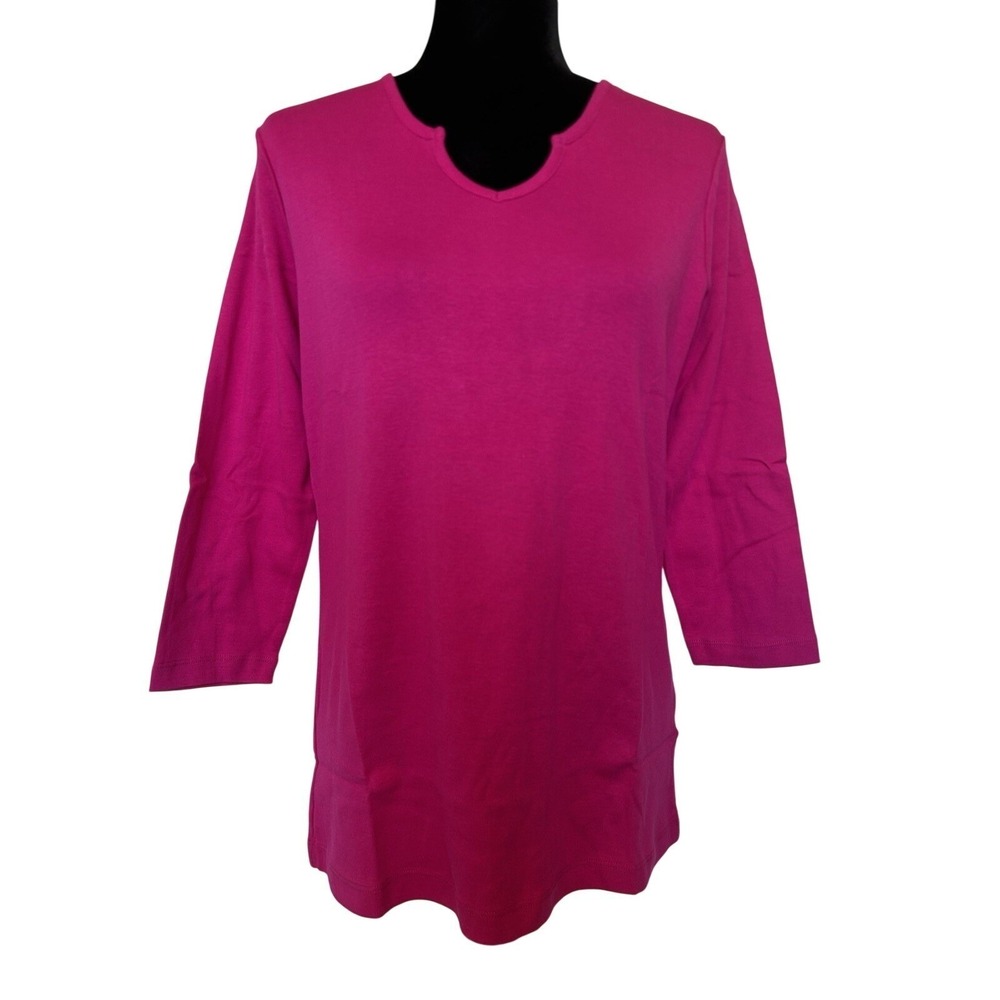 NWT Norm Thompson Peony‎ Pink 3/4 Sleeve Notched Neckline Top Size Small